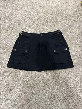 IVIR Women's Black Cargo Denim Mini Skirt with Utility Pockets and Side Buckle D
